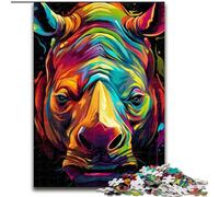 Jigsaw Puzzles 1000 Pieces for Adults Colourful Rhino Animals Made of Wood, Unique DIY Home Decor Gift Idea 50x75cm Brain Teaser Game for Teenagers, Perfect