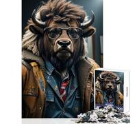 Jigsaw Puzzles 1000 Pieces for Adults Cool Bison Animals Toy Wall Decor Gifts for Women Men Relaxing Games Artists Collection, Fine Art Size 38x52cm