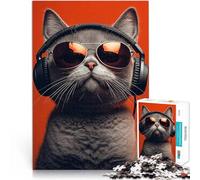 Jigsaw Puzzles 1000 Pieces for Adults Cool Cat with Headphones Fun Games for is ideal as a gift for the whole family 50x70cm