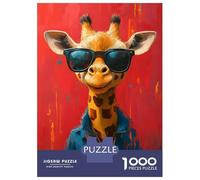 Jigsaw Puzzles 1000 Pieces for Adults Cool Giraffe in Sunglasses Jigsaws for Adults Fun Games Stress Reliever Help The Brain Exercise 38x26cm/1000pcs
