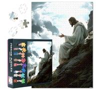 Jigsaw Puzzles 1000 Pieces for Adults & Coolest Adult Puzzles - Jesus Christ Sitting on Cliff Edge, Hand Outstretched to Lost Lamb(27.5x19.7 in)