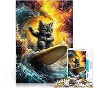 Jigsaw Puzzles 1000 Pieces for Adults Cosmic Wave Surfer Cat Spielspielzeug Lustige Aktivitäten für zu Hause, Geburtstagsgeschenk, Reisegeschenk,38x52cm