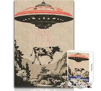 Jigsaw Puzzles 1000 Pieces for Adults Cow Abducted by Aliens Enjoy Gentle Leisure Relaxation Stable Fit Accurate Cutting Toy Size 50x75cm