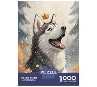 Jigsaw Puzzles 1000 Pieces for Adults Crowned Husky in Winter Forest Jigsaw for Adults Fun Games Presents for Women Help The Brain Exercise 38x26cm/1000pcs