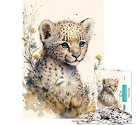 Jigsaw Puzzles 1000 Pieces for Adults Cute Baby Cheetah Painting Toys Educational Games Practical Game Learning Educational Gifts Ideas (Size 38x26cm)