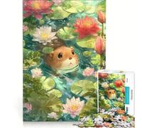 Jigsaw Puzzles 1000 Pieces for Adults Cute Beaver in Lily Pond, Impossible Game, Challenging To Complete, for Is Ideal As A Gift 38x52cm