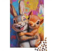 Jigsaw Puzzles 1000 Pieces for Adults Cute Bunny And Squirrel Hug Woodenboard Puzzles Family Decoration 1000pcs (75x50cm)