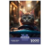 Jigsaw Puzzles 1000 Pieces for Adults Cute Cat in A Go Cart Puzzles for Adults DIY Toys Home Decoration Help The Brain Exercise 52x38cm/1000pcs