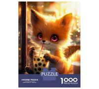 Jigsaw Puzzles 1000 Pieces for Adults Cute Fox Drinking Boba Tea Teenager Puzzles Family Game Difficult Challenge Stress Reduction Gifts 70x50cm/1000pcs