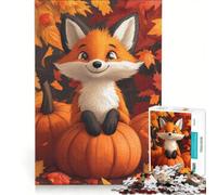 Jigsaw Puzzles 1000 Pieces for Adults Cute Fox with Pumpkins And Autumn Leaves, Impossible Game, Challenging To Complete, for Is Ideal As A Gift 50x75cm