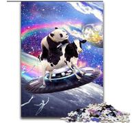 Jigsaw Puzzles 1000 Pieces for Adults Cute Funny Panda Cow Made of Wood, Making It A Great Gift for Family Fun 50x75cm for Holidays, Birthdays, And Family Game Nights