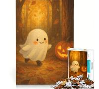 Jigsaw Puzzles 1000 Pieces for Adults Cute Ghost And Pumpkin in Autumn Forest, Relax Games, Pattern Assembly, Wishlist with Santa Claus 38x26cm