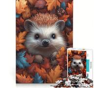 Jigsaw Puzzles 1000 Pieces for Adults Cute Hedgehog in Autumn Leaves, Impossible Game, Challenging To Complete, for Is Ideal As A Gift 38x52cm