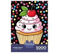 Jigsaw Puzzles 1000 Pieces for Adults Cute Kawaii Cupcake with Cherry Topping Jigsaws for Adults Family Games Stress Reliever Stress Reduction Gifts 38x26cm/1000pcs