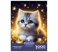 Jigsaw Puzzles 1000 Pieces for Adults Cute Kitten with Fireflies Jigsaws for Adults Fun Games Stress Reliever Help The Brain Exercise 38x26cm/1000pcs