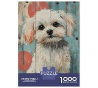 Jigsaw Puzzles 1000 Pieces for Adults Cute Maltese Dog Portrait on Wood Panel Maltese Dog Art Puzzle for Adults Hands-on Game Improve Memory Deal As Gifts for The Whole Family 38x26cm/1000pcs