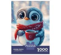 Jigsaw Puzzles 1000 Pieces for Adults Cute Penguin with Coffee-4 Jigsaws for Adults Fun Games Stress Reliever Help The Brain Exercise 38x26cm/1000pcs