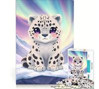 Jigsaw Puzzles 1000 Pieces for Adults Cute Snow Leopard Aurora, Impossible Game, Challenging To Complete, for Is Ideal As A Gift 50x75cm