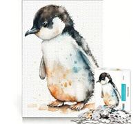 Jigsaw Puzzles 1000 Pieces for Adults Cute Watercolour Penguin, Relax Games, Pattern Assembly, Wishlist with Santa Claus 38x52cm