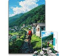 Jigsaw Puzzles 1000 Pieces for Adults Cycling through A Japanese Village Toy Intellectual Game Birthday Present Secret Santa Gifts (size 38x52cm)