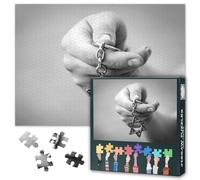 Jigsaw Puzzles 1000 Pieces for Adults David Star Key Chain Sacred Connection Intricate Pattern Jewish Symbolism Religious Art Paper Brain Training Game Hobby Gift Decor 27.5x19.7 Inch