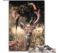 Jigsaw Puzzles 1000 Pieces for Adults Deer And Birds Made of Wood, Perfect DIY Art Decor Or Birthday Gift 50x75cm for Birthday Holiday Christmas