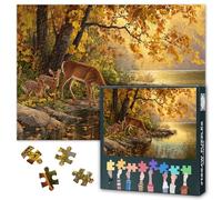 Jigsaw Puzzles 1000 Pieces for Adults - Deer Drinking at Serene Lakeside with Tranquil Waters, Premium 1000 Piece Puzzle, Coolest Adult Wildlife Nature Puzzles(27.5x19.7 Inch)