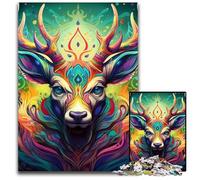 Jigsaw Puzzles 1000 Pieces for Adults Deer Psychedelic Art Wooden Jigsaw Puzzles Brain Challenge Game for Teenagers & Family Interaction 50x75CM/19.68x29.52inch