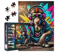 Jigsaw Puzzles 1000 Pieces for Adults - DJ Monkey - 70x50cm, Premium Grade Wood-Textured Paper, Relaxing Digital Detox Hobby, Fits 50x70cm Frame, with Large Reference Map