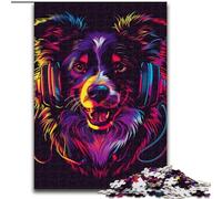 Jigsaw Puzzles 1000 Pieces for Adults DJ Neon Border Collie Made of Wood, Making It A Great Gift for Family Fun 50x75cm for Holidays, Birthdays, And Family Game Nights