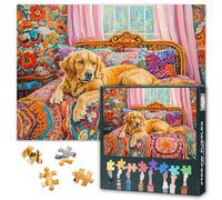 Jigsaw Puzzles 1000 Pieces for Adults, Dog Laying on a Bed Jigsaw Puzzles, Golden Retriever Puzzle, Intellectual Challenge Puzzle Home Decor Finished Size 19.5 x 27.5 Inch