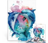 Jigsaw Puzzles 1000 Pieces for Adults Dolphin Couple Love Story Analyse und Logik Geburtstagsgeschenk, Geschenke, Wandkunst38x26cm