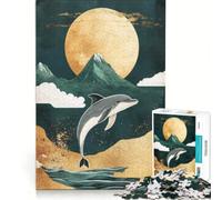Jigsaw Puzzles 1000 Pieces for Adults Dolphin Leap Under Moon, Brain Teaser Game, Perfect Decoration, Unique Birthday And Xmas Gifts 38x52cm