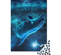 Jigsaw Puzzles 1000 Pieces for Adults Dolphin Space Puzzle for Adults Wooden Board Puzzles Family Decoration 1000pcs (75x50cm)