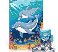Jigsaw Puzzles 1000 Pieces for Adults Dolphins in Coral Reef Familienspaß Jedes Stück ist einzigartig Anspruchsvolles Familienspiel75x50cm
