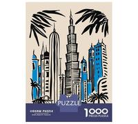 Jigsaw Puzzles 1000 Pieces for Adults Dubai Skyline Illustration with Palm Trees Jigsaw for Adults Family Games A Work of Art Help The Brain Exercise 52x38cm/1000pcs