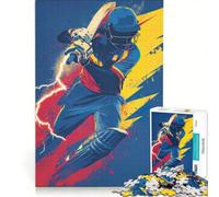 Jigsaw Puzzles 1000 Pieces for Adults Dynamic Cricket Player Illustration, Brain Teaser Game, Perfect Decoration, Unique Birthday And Xmas Gifts 50x75cm