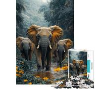 Jigsaw Puzzles 1000 Pieces for Adults Elephants Walking through Jungle Stream Jigsaws for Adults Relax Games Home Decoration Deal As Gifts for The Whole Family (Size 38x52cm)