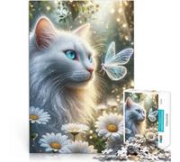Jigsaw Puzzles 1000 Pieces for Adults Enchanted Cat + Butterfly Made of wood for ages 14 and over Fun games Fun activities at home, birthday gifts, travel gifts。size：50x75cm/19.68x29.52inch