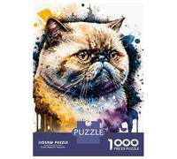 Jigsaw Puzzles 1000 Pieces for Adults Exotic Shorthair Cat Ink Jigsaws for Adults Fun Games Stress Reliever Help The Brain Exercise 38x26cm/1000pcs