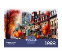 Jigsaw Puzzles 1000 Pieces for Adults Fall Cityscape with Row Houses Jigsaw Puzzle Relax Games Precision Cutting Unique Birthday And Gifts 52x38cm/1000pcs
