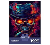 Jigsaw Puzzles 1000 Pieces for Adults Fiery Skull & Cigar Jigsaw for Adults Fun Games Presents for Women Help The Brain Exercise 38x26cm/1000pcs