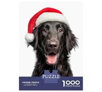 Jigsaw Puzzles 1000 Pieces for Adults Flat-coated Retriever Dog with Santa Hat Portrait Jigsaws for Adults Fun Games Stress Reliever Help The Brain Exercise 38x26cm/1000pcs