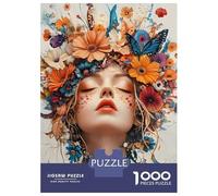 Jigsaw Puzzles 1000 Pieces for Adults Floral Crowned Woman Portrait Adult Jigsaw Relax Games Difficult Challenge Help The Brain Exercise 38x26cm/1000pcs
