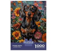 Jigsaw Puzzles 1000 Pieces for Adults Floral Dachshund Portrait Adult Jigsaw Puzzle DIY Toys Birthday Present Stress Reduction Gifts 38x26cm/1000pcs