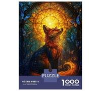 Jigsaw Puzzles 1000 Pieces for Adults Fox And Butterflies Stained Glass Art Puzzles for Adults Fun Games Improve Memory Deal As Gifts for The Whole Family 70x50cm/1000pcs