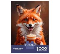 Jigsaw Puzzles 1000 Pieces for Adults Fox Drinking Coffee Jigsaws for Adults Fun Games A Work of Art Deal As Gifts for The Whole Family 52x38cm/1000pcs