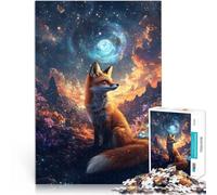 Jigsaw Puzzles 1000 Pieces for Adults Fox in Cosmic Nature Made of wood Suitable for ages 14 and up Home decoration Great gifts and toys 。size：50x75cm/19.68x29.52inch