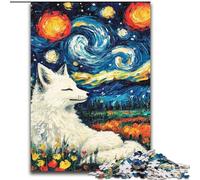 Jigsaw Puzzles 1000 Pieces for Adults Fox Under The Night Sky Jigsaw Puzzles Made of Wood High-Difficulty Brain Teaser for Teenagers size 50X75CM