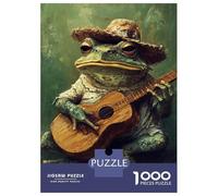 Jigsaw Puzzles 1000 Pieces for Adults Frog Musician with Guitar Jigsaw for Adults Fun Games Presents for Women Help The Brain Exercise 38x26cm/1000pcs